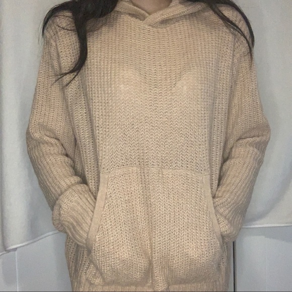 NWT H&M Beige Knit Pullover Hoodie - Picture 2 of 11